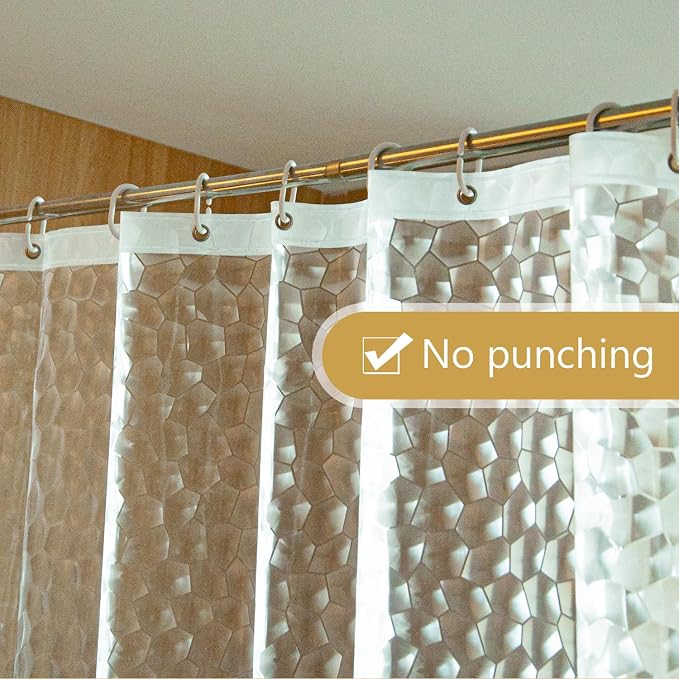 NTBAY EVA Shower Curtain Liner, 72 x 84, 6 Gauge, Clear Water Cube | Water-repellent EVA Liner with 3 Bottom Magnets, 12 Reinforced Grommets, and 12 Plastic Hooks