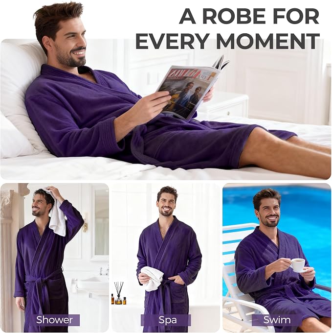 PJGGZ Towel Robe for Men - Ultra-Absorbent Soft Quick Dry Towel Bathrobe Kimono for Shower, Spa & Hotel