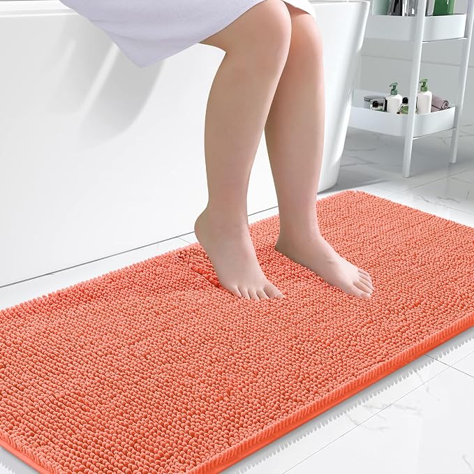 OLANLY Bathroom Runner Rugs 47x24, Extra Soft Absorbent Chenille Bath Rugs | Coral, Quick-Drying Rubber Backing, Machine Washable Long Bath Mat for Bathroom Floor, Tub and Shower, Home Decor Accessories