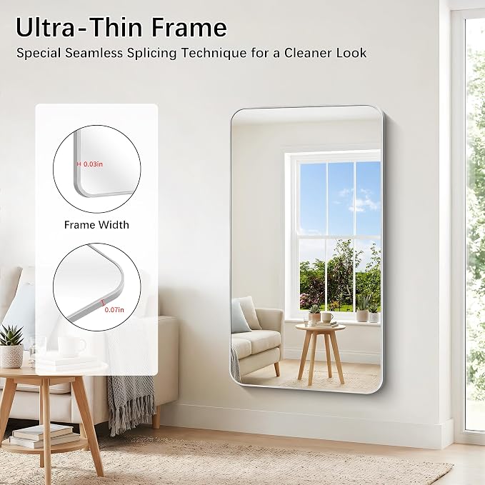 DESBING 55"x30" Bathroom Mirror for Over Sink, Silver Framed Wall Mirror | High-Definition Shatterproof Vanity Mirror with Rounded Corner for Bedroom Living Room Entryway Horizontally or Vertically