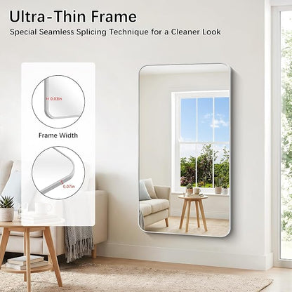 DESBING 55"x30" Bathroom Mirror for Over Sink, Silver Framed Wall Mirror | High-Definition Shatterproof Vanity Mirror with Rounded Corner for Bedroom Living Room Entryway Horizontally or Vertically
