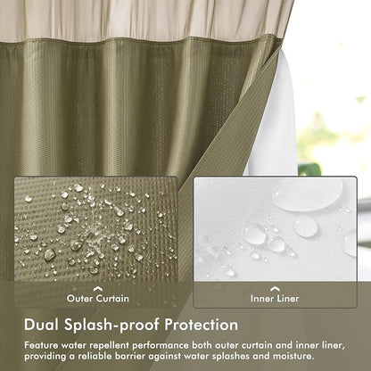 No Hook Shower Curtain with Snap-in Liner, Embossed Waffle Design Fabric Shower Curtain for Bathroom, Soft & Lightweight, 71x74, Taupe