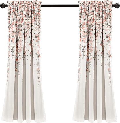 Lush Decor Weeping Flower Light Filtering Window Curtain Panels, Pair, 52"W x 63"L + 2" Header, Blush & Gray - Charming Modern Floral Curtains for Living Room, Dining Room, & Bedroom