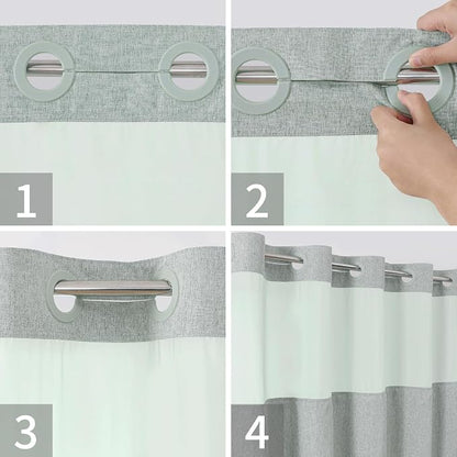 eachope No Hook Fabric Shower Curtain with Snap-in Liner,71x77 Sage Green | Linen Texture,230GSM Thick Fabric,Hotel Luxury Decor,Mesh Window,Bottom magnetic ,Waterproof & Machine Washable,for Bathroom