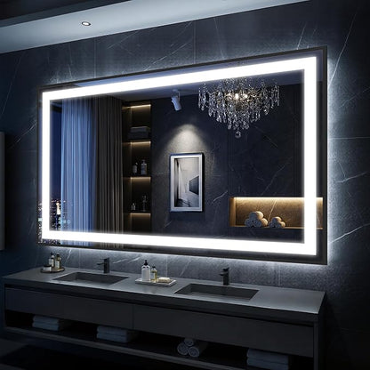 Antok 55X40 LED Bathroom Mirror with Lights, Vanity Mirror for Wall with Black Frame, Touch Control, Anti-Fog, Dimmable Lights, Shatter-Proof, Memory Function, Wall-Mounted Vanity Mirrors