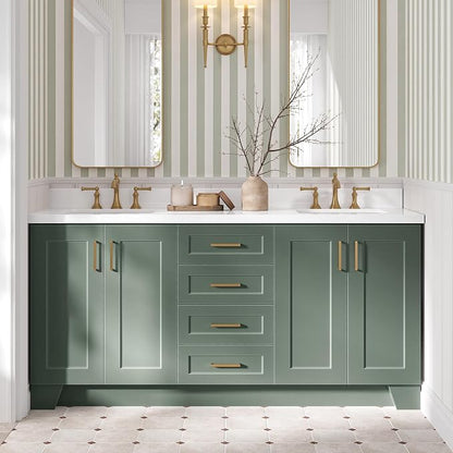 ARIEL Taylor 72-inch Bathroom Vanity with Sink,Solid Wood, 1.5-inch Pure White Quartz Countertop, Double Rectangular Porcelain Sink, Soft Closing Doors, Dovetail Drawers, Vintage Green