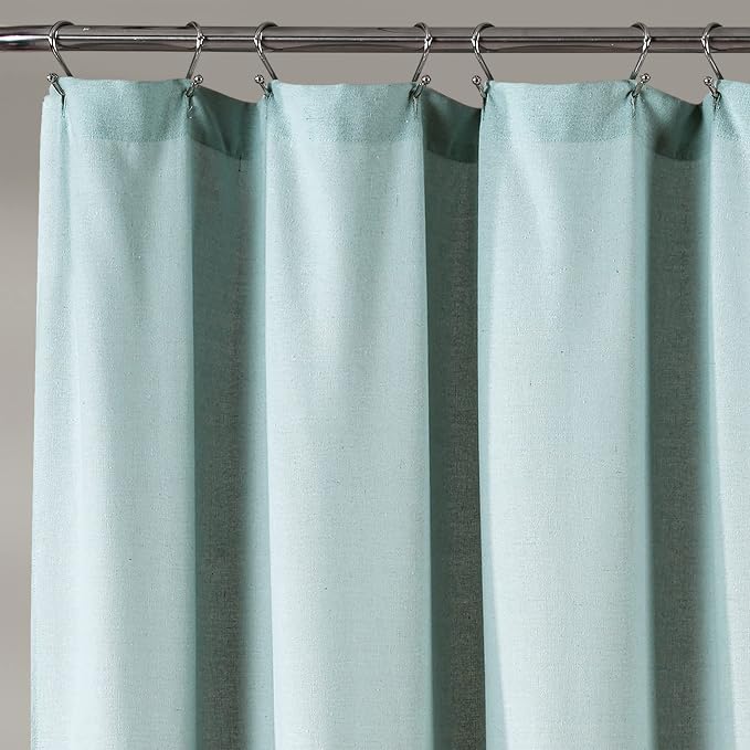 Lush Decor Linen Button Shower Curtain Single 72" W x 84" L Blue & White - Extra Long Shower Curtains - Blue Shower Curtain Fabric - Farmhouse Bathroom Decor