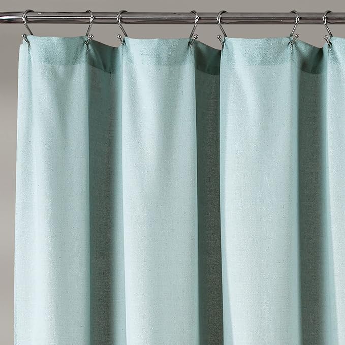 Lush Decor Linen Button Shower Curtain Single 72" W x 78" L Blue & White - Extra Long Shower Curtains - Blue Shower Curtain Fabric - Farmhouse Bathroom Decor