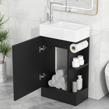 Merax Bathroom Vanity with Sink 18.6 Inch, Cabinet with Storage Shelf & Toilet Paper Holder, Left or Right Available,