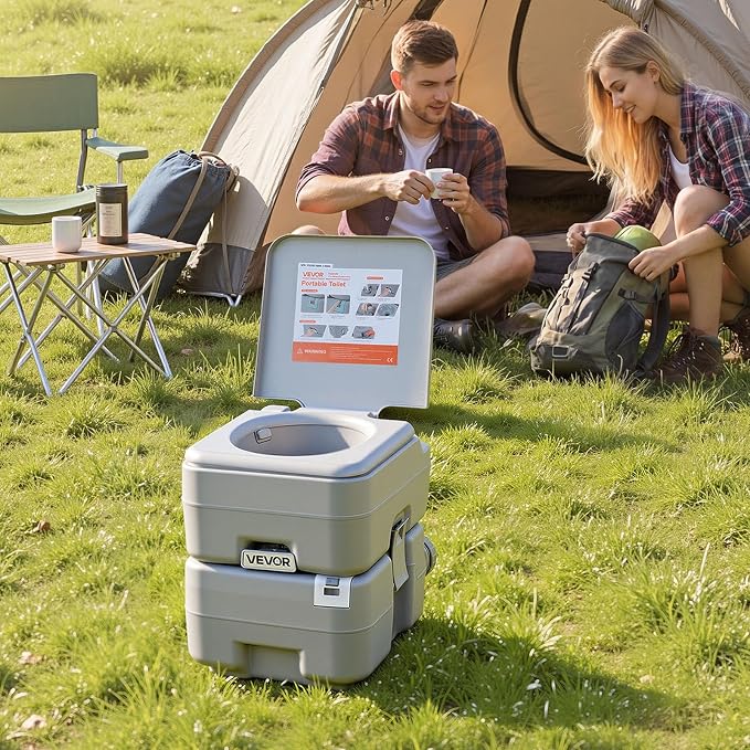 VEVOR Portable Toilet, 5.3 Gallon Detachable Waste Tank & 3.2 Gal Flush Tank, Outdoor Porta Potty for Adults with Level Indicator, Carry Bag, Suitable for RV Travel, Camping, Hiking, Boating