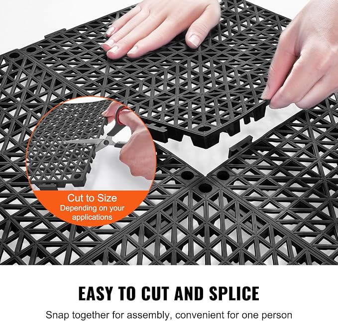 VEVOR Interlocking Tile 55PCS Black, Drainage Tiles 12" x 12" Splicing, Soft PVC Interlocking Drainage Floor Tiles, Non-Slip Drainage Holes for Restroom, Bathroom, Kitchen, Pool, Wet Areas | for Restroom Bathroom Kitchen Swimming Pools Wet Areas, 0.6-I...