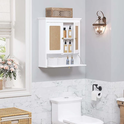 Spirich Bathroom Wall Cabinet Over Toilet, Boho Rattan Medicine Cabinet with Adjustable Shelf, Space-Saving Wall Mount Storage