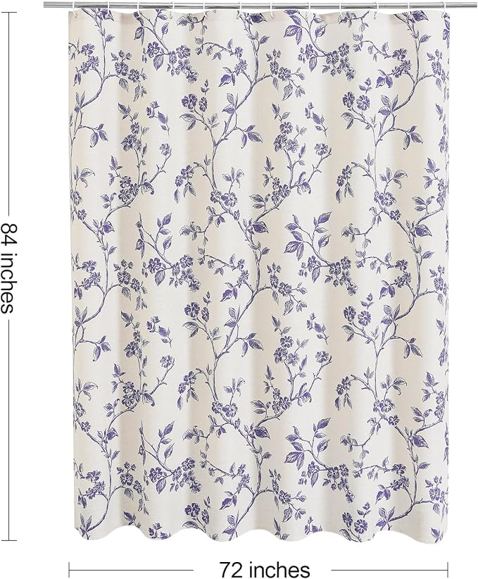 MitoVilla Extra Long Shower Curtain Set 72 x 84, Cotton Floral Cottagecore Spring Shower Curtains for Bathroom, Modern Farmhouse Country Plant Leaves Bathroom Décor