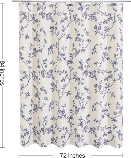 MitoVilla Extra Long Shower Curtain Set 72 x 84, Cotton Floral Cottagecore Spring Shower Curtains for Bathroom, Modern Farmhouse Country Plant Leaves Bathroom Décor