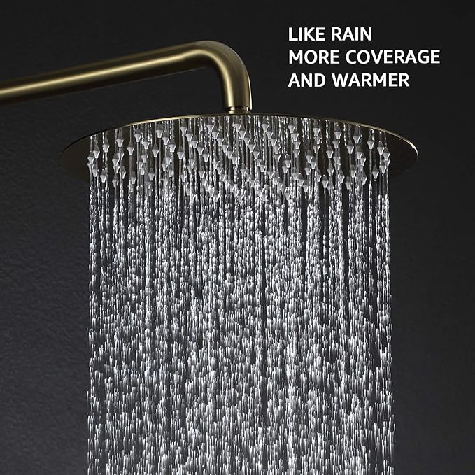 TIPOK Brushed Gold Shower System with 10 Inch Rain Shower Head and Handheld, Gold Shower Faucet Set Has High-Pressure Rain Showerhead and Pressure Balance Golden Brush Brass Valve for Shower Fixtures