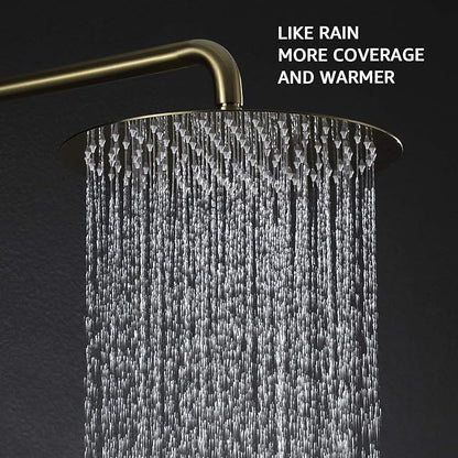 TIPOK Brushed Gold Shower System with 10 Inch Rain Shower Head and Handheld, Gold Shower Faucet Set Has High-Pressure Rain Showerhead and Pressure Balance Golden Brush Brass Valve for Shower Fixtures