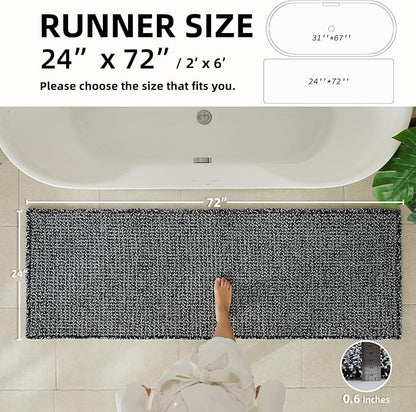 TYUU Waffle Runner Rug Bathroom, Long Boho Bath Mat, 72x24 Black & White | Super Absorbent Quick Dry Bath Rug, Non-Slip Backing, Soft Waffle Washable Farmhouse Bathroom Mats, Tub, Shower & Home Decor