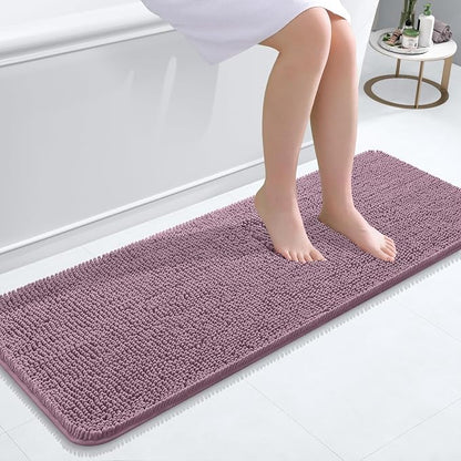 OLANLY Bathroom Runner Rugs 47x17, Extra Soft Absorbent Chenille Bath Rugs | Deep Plum, Quick-Drying Rubber Backing, Washable Long Bath Mat for Bathroom Floor, Tub and Shower, Home Decor Accessories
