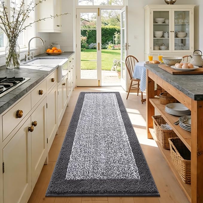 60x24 Long Bathroom Rugs Washable Non Slip, Grey Bath Mat for Bathroom Floor Tub, Soft Absorbent Quick Dry Mats for Shower,Bathtub,Home Decor