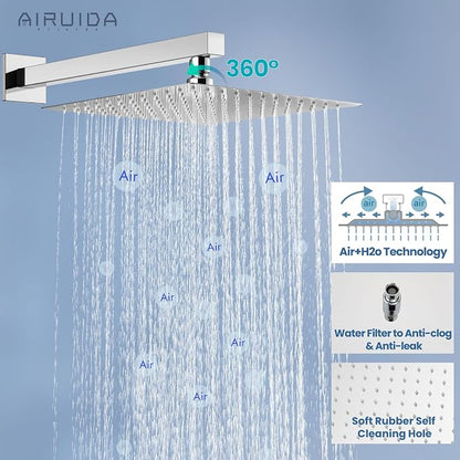 Airuida Shower Faucet Set,12 Inch Shower Valve Kit,Chrome Polish | Male Threads,Rough-in Valve Shower Trim Kit,Single Handle Control Shower Set
