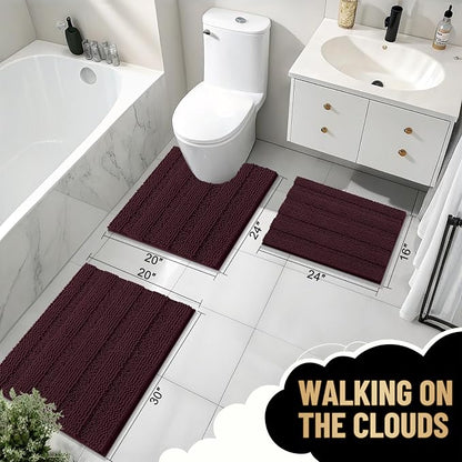 OLANLY Thick Bathroom Runner Rugs 44x24, Chenille Bath Rugs, Black Cherry | Absorbent Striped, Rubber Backing, Machine Wash, Long Bath Mats for Bathroom Floor, Tub and Shower, Home Decor Accessories