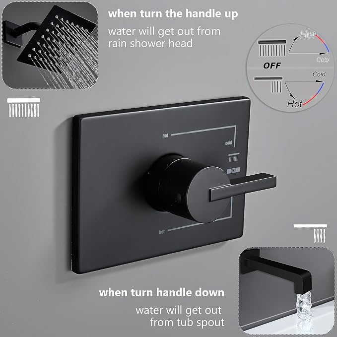Black Shower Faucet Set with 6" Matte Black Shower Head and Tub Spout | Black Shower Head and Handle Set,tub faucet,black shower head,Black Shower Faucet,shower set