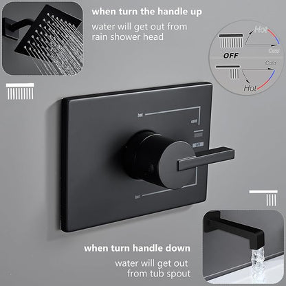 Black Shower Faucet Set with 6" Matte Black Shower Head and Tub Spout | Black Shower Head and Handle Set,tub faucet,black shower head,Black Shower Faucet,shower set