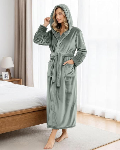 Premium Ultra Soft Robes for Women with Hood Plush Fleece Long Bathrobe