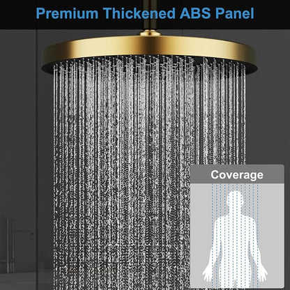 Shower System Brass Thermostatic Shower Faucet Set With Valve and Diverter Shower Mixer with 2 Rain Shower Head and Multi-function Handheld Head（Brushed Gold）