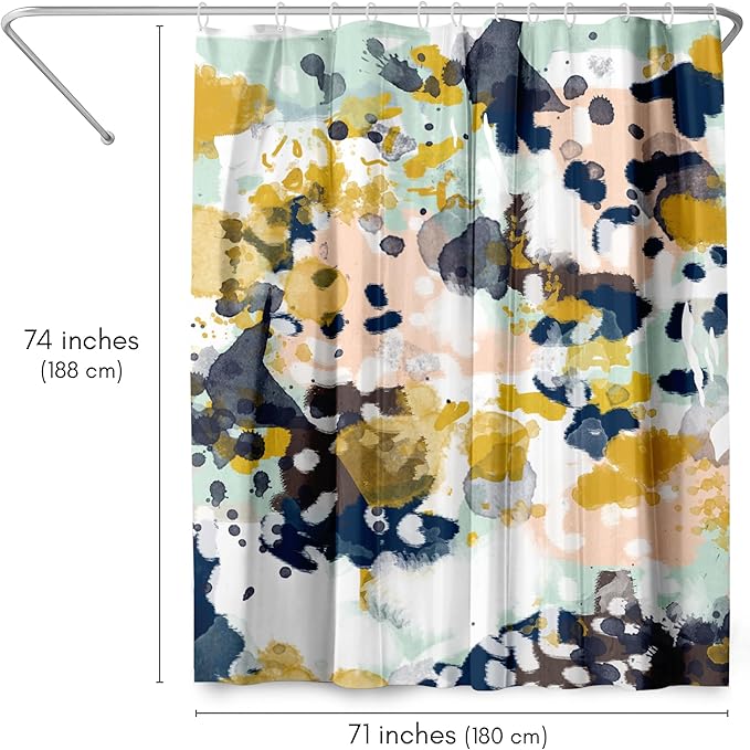 Americanflat 71x74 Abstract Shower Curtain - Water-Resistant Long Shower Curtain with Metal Grommets and 12 Hooks - 100% Polyester - Navy Blue, Yellow, Blush Pink, Mint Green, Charcoal and White