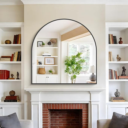 COFENY Arched Mirror, 42’’x42’’ Black Arch Mirror for Bathroom, Large Arched Bathroom Mirror with Frame, Modern Wall Mounted Mirror for Over Sink Mantle Bedroom Vanity Living Room Entryway