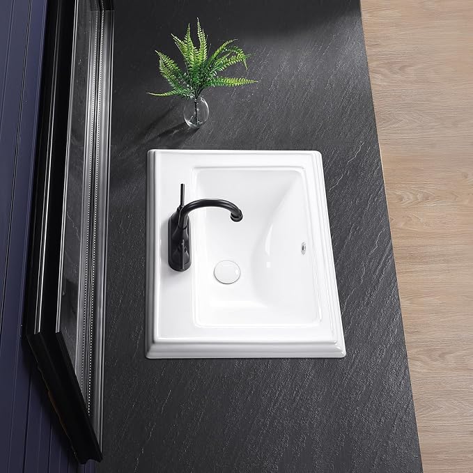 23.2"x18.3" Drop In Bathroom Sink with 3 Faucet Holes - 4 Inch Centerset Semi Recessed Rectangular Vessel Sink White Porcelain Ceramic with Overflow and Three 1.18" Faucet Holes for Vanity Top