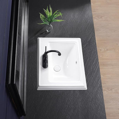 23.2"x18.3" Drop In Bathroom Sink with 3 Faucet Holes - 4 Inch Centerset Semi Recessed Rectangular Vessel Sink White Porcelain Ceramic with Overflow and Three 1.18" Faucet Holes for Vanity Top