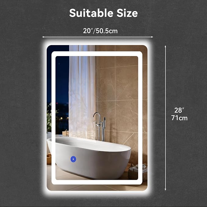 20“ x 28” LED Smart Mirror for Bathroom, Rectangle Mirror with Three Color Light Temperature Brightness Settings,Backlit + Front Lit,Wall-Mounted Vanity Mirror with Memory Function