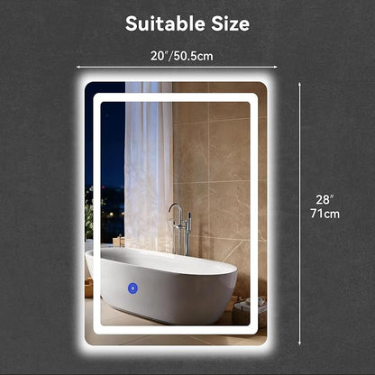 20“ x 28” LED Smart Mirror for Bathroom, Rectangle Mirror with Three Color Light Temperature Brightness Settings,Backlit + Front Lit,Wall-Mounted Vanity Mirror with Memory Function