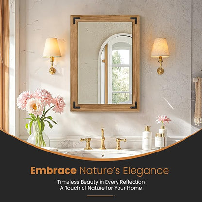 Wood Framed Bathroom Vanity Mirror for Wall, 20"x28" Farmhouse Mirror | Solid Wood Frame, HD Shatterproof Glass, Vertical/Horizontal Hanging, Ideal for Bathroom, Living Room, Bedroom