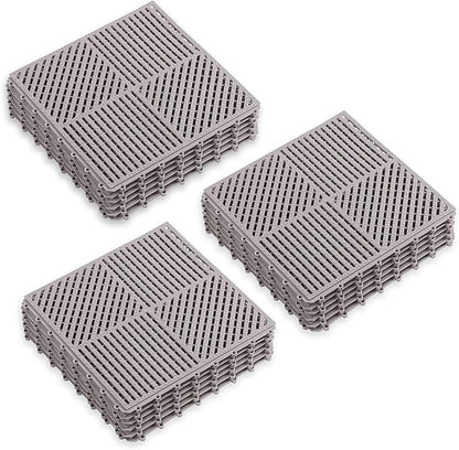 18 Pack Modular Interlocking Floor Mat Rubber Outdoor Tiles with Drainage Holes for Swimming Pool Bathroom Shower Sauna Room Garage Boat, 12" L×12" W×0.4" Th Gray