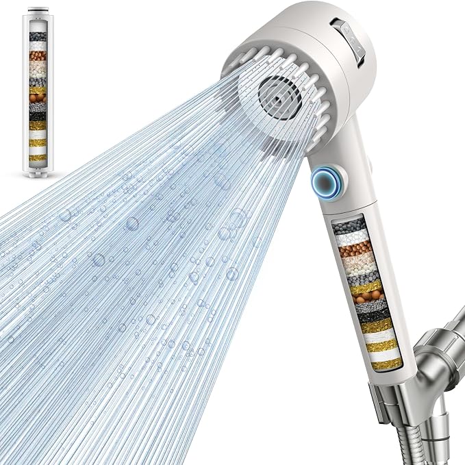 Filtered Shower Head with Handheld,High Pressure 5 Mode Shower with Filters | ON/OFF Switch Shower Filter Head for Hard Water, Remove Chlorine, Reduce Dry Itchy Skin,Holder & 60'' Hose Showerhead