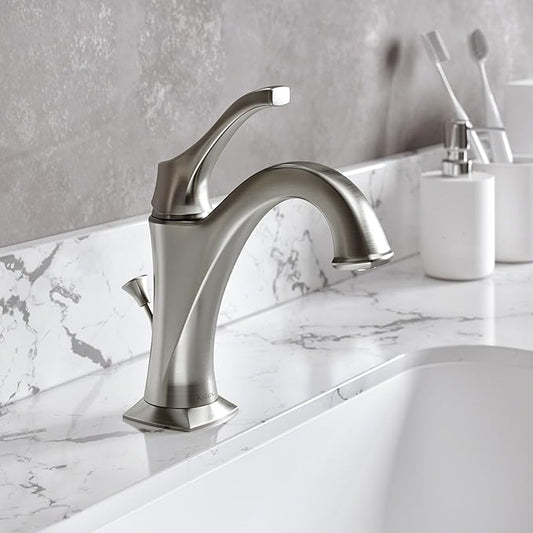KRAUS KBF-1201SFS Arlo Single Handle Basin Bathroom Faucet with Lift Rod Drain and Deck Plate, Spot-Free All-Brite Stainless Steel (2-Pack)
