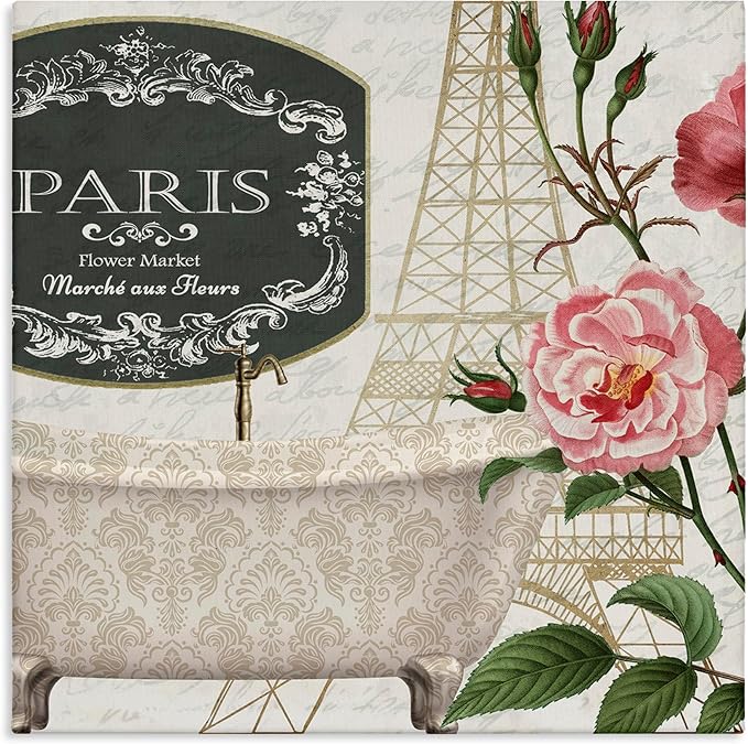 Stupell Industries 'Paris Flower Market Bath Tub'| Canvas Art | Stupell Industries | 17 x 17 Inches, Easy to Hang and Sturdy, Made in USA, by Kim Allen