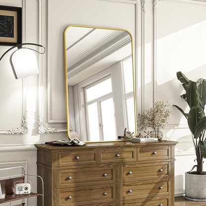 24x36 Inch Gold Bathroom Vanity Mirror for Over Sink | Rectangle Wall Mirror for Bathroom with Round Corner, Hangs Horizontally Vertically for Living Room, Bedroom as Home Decor