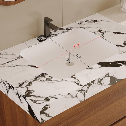 30 inch Modern Floating Bathroom Vanity with Faux Marble Countertop and Ceramic Sink, Wall-Mounted Bathroom Vanity Cabinet with 2 Soft Closing Drawers for Bathroom, Powder Room, Apartment, Walnut