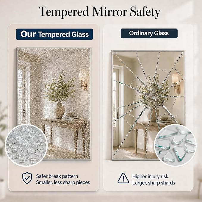 24"x36" Brushed Nickel Framed Rectangle Bathroom Vanity Wall Mirror | Over-Sink Vanity Mirror, Slim Metal Frame, Entryway or Dresser Use, Vertical/Horizontal Mount, Tempered Glass