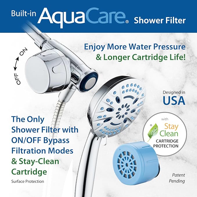 AquaCare Magneton 8-Mode High Pressure Handheld Shower Head w/Water Filter | Filters Chlorine & Toxins for Healthy Hair & Skin. Spaca-age Magnetic Docking, Hygienic Jets, Long 6 ft. Metal Hose / Chrome