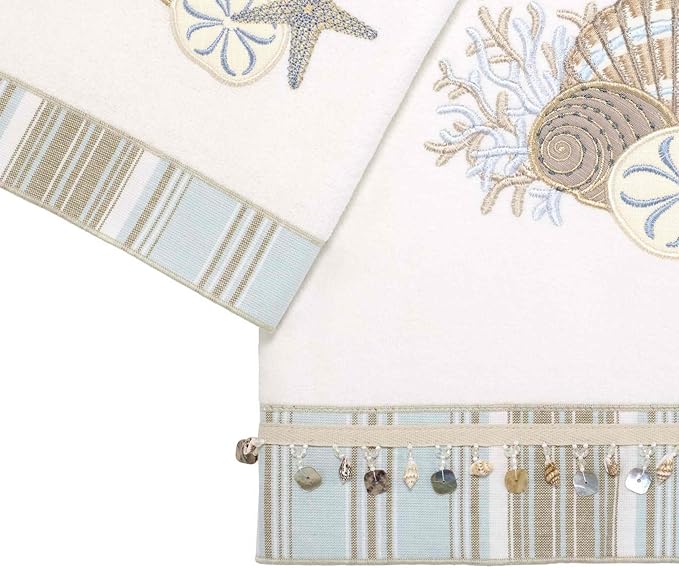Avanti Linens - 3pc Towel Set, Soft & Absorbent Cotton, Coastal Home Decor (By the Sea Collection, White)