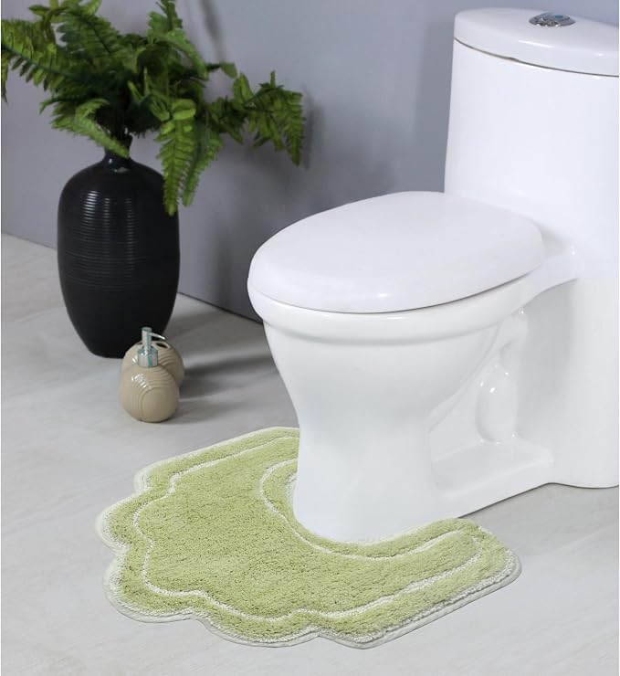 Home Weavers Allure Collection 100% Cotton Contour Rug, Soft & Absorbent U-Shaped Toilet Rug, Spray Latex Backing, Quick Dry, Machine Washable Bathroom Floor Mat for Toilet Base, 20"x20", Green