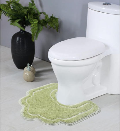 Home Weavers Allure Collection 100% Cotton Contour Rug, Soft & Absorbent U-Shaped Toilet Rug, Spray Latex Backing, Quick Dry, Machine Washable Bathroom Floor Mat for Toilet Base, 20"x20", Green
