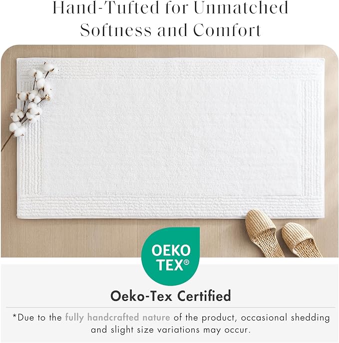 Madison Park Splendor Reversible 100% Cotton Bath Rug, 20 x 30, White | Tufted Bathroom Mat, 3000 GSM, Hotel Quality, Luxurious Plush, Medium Pile, Absorbent, Quick Dry, OEKO-TEX, Shower Room Décor