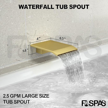 Shower System with Tub Spout, 12-Inch High-Pressure Rain Showerhead and Handheld Combo, Brushed Gold Shower Faucet Set with Rough-in Valve and Trim Kit, Wall Mounted All-Metal Shower Set