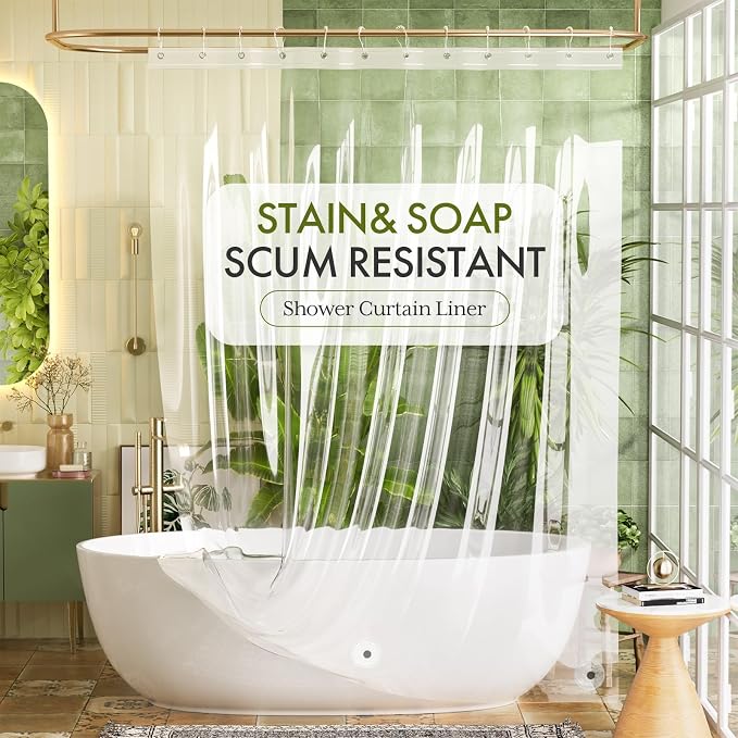 Bathway Shower Curtain Liner, Clear Shower Curtain Liner 72x108 PEVA Waterproof Shower Curtain Liner Plastic with 3 Magnets and 12 Rustproof Metal Grommets, Extra Long Shower Liner for Bathroom